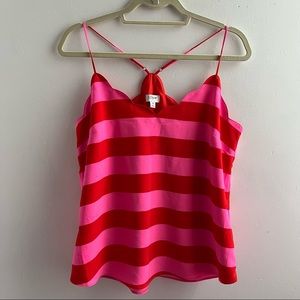 J. Crew Red and Pink Striped Scalloped Tank